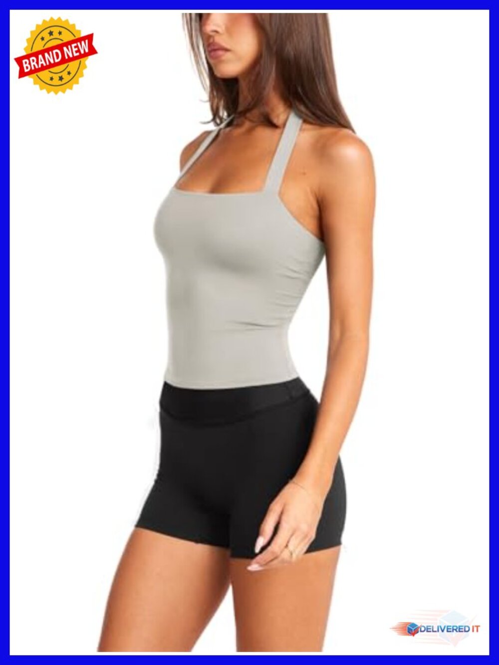 Halter Sports Bra Workout Top Sleeveless Tank Crop Top Backless Longline - Picture 3 of 6